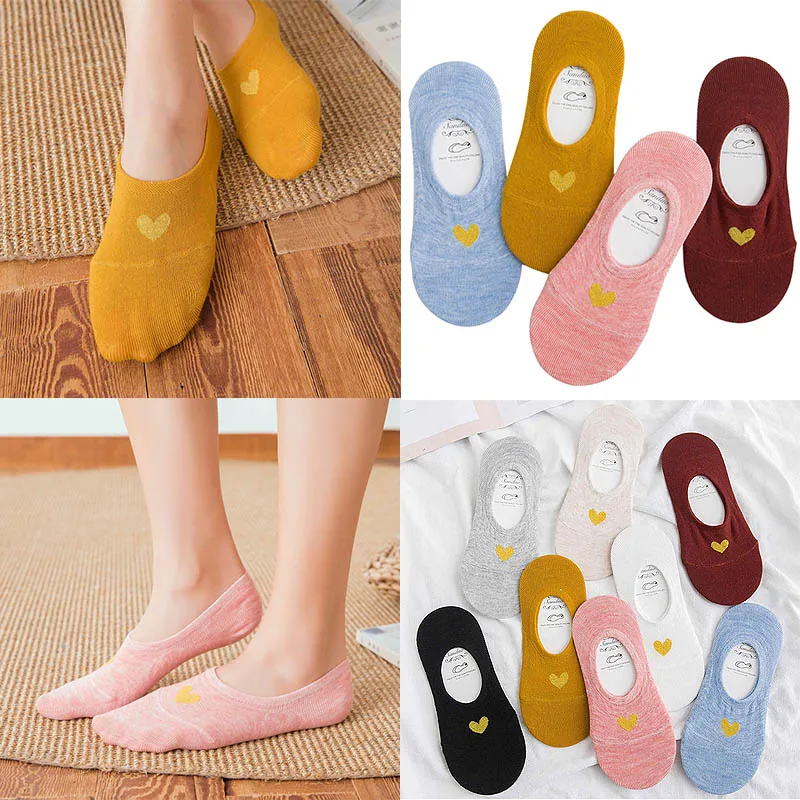 

1 Pair Fashio cute Ankle Socks Creative Breathable Candy Color Heart-shaped Slip Low Cut Summer Women socks Invisibility Cartoon