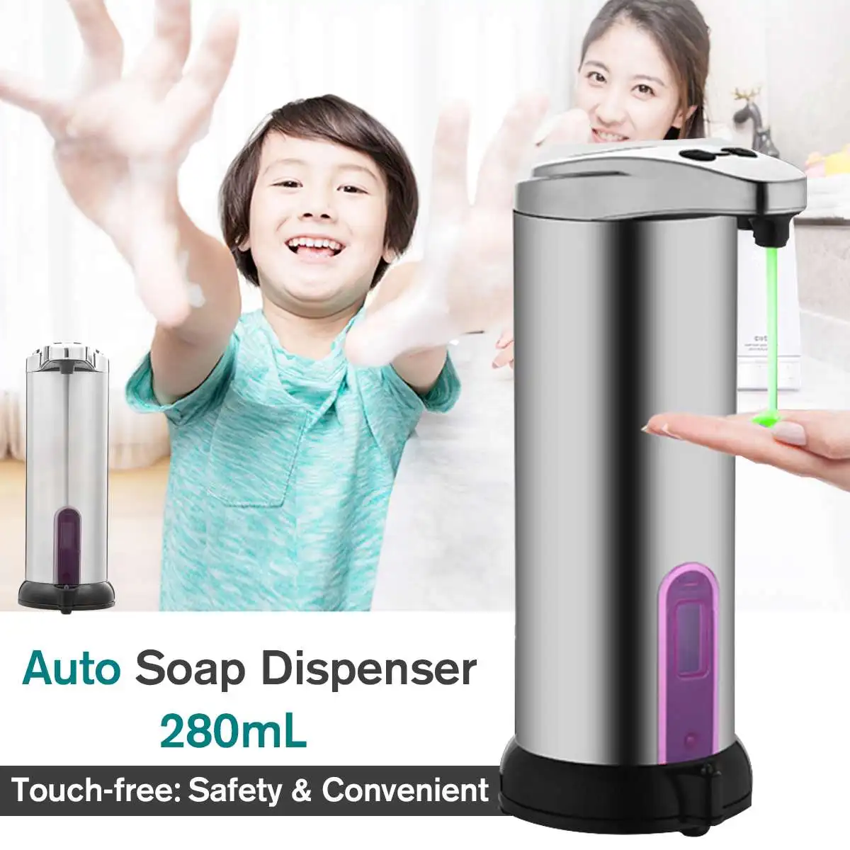 

280ml Automatic Liquid Soap Dispenser Stainless Steel Sensor Soap Dispenser Pump Shower Kitchen Soap Bottle For Bathroom
