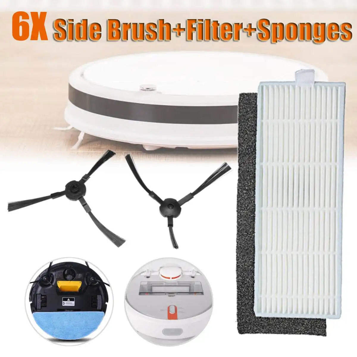 

6*Side Brush+6*Filter+6*Sponges For ILIFE A4 A4s A6 Robot Vacuum Cleaner Parts Environmentally Friendly Materials