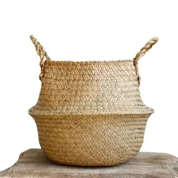 

Woven Seagrass Basket, Woven Seagrass Tote Belly Basket for Storage, Laundry, Picnic, Plant Pot Cover & Beach Bag