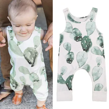 

Baby Kids Clothes Toddler Infant Newborn Green Cactus Print Baby Boy Girls Alpaca Romper Jumpsuit Pants Cute Long Sleeve Clothes