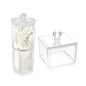 

2Pcs Columns and Square Makeup Organizer Transparent Large Capacity Plastic Cosmetic Make Up Jewelry Drawer Holder Storage Box
