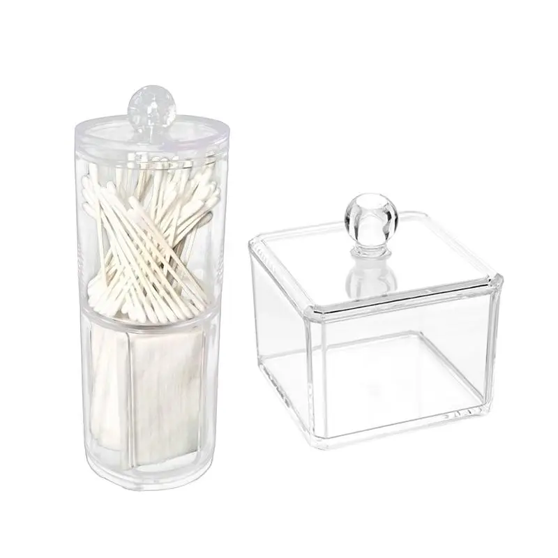  2Pcs Columns and Square Makeup Organizer Transparent Large Capacity Plastic Cosmetic Make Up Jewelr