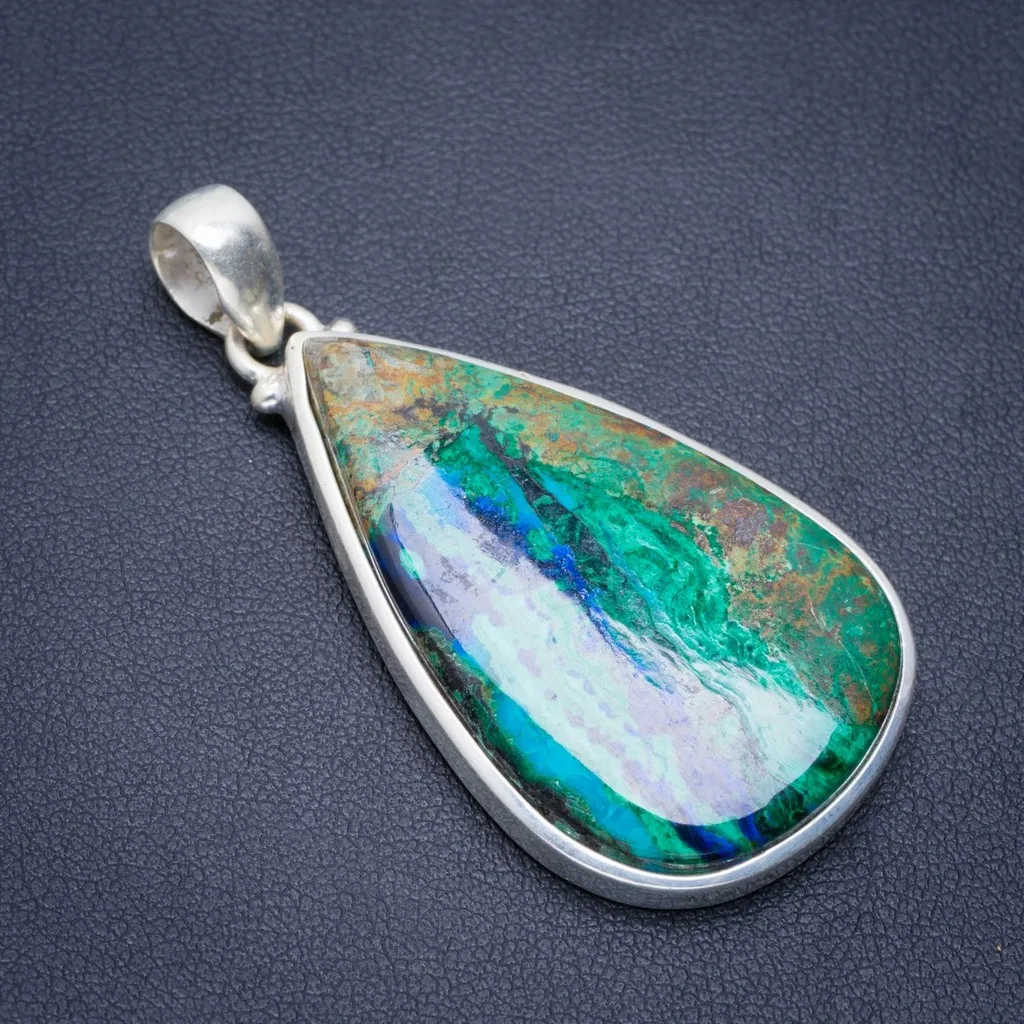 

Natural Chrysocolla Handmade Unique 925 Sterling Silver Pendant 2" A1792