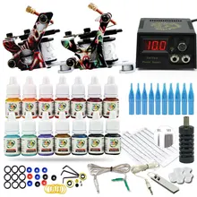 Полный комплект татуировки 2 татуировки машины пистолет 20 цветные чернила комплект Питание ручки Body Art инструменты татуировки перманентный макияж наборы