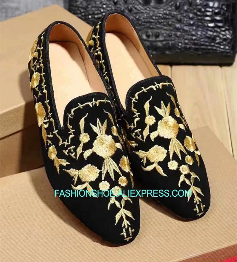 

Factory Real Pics Embroidery Lace Dress Wedding Shoes Slip on Loafers Genuine leather Cow Man Breathable Mens Moccasins Hombre