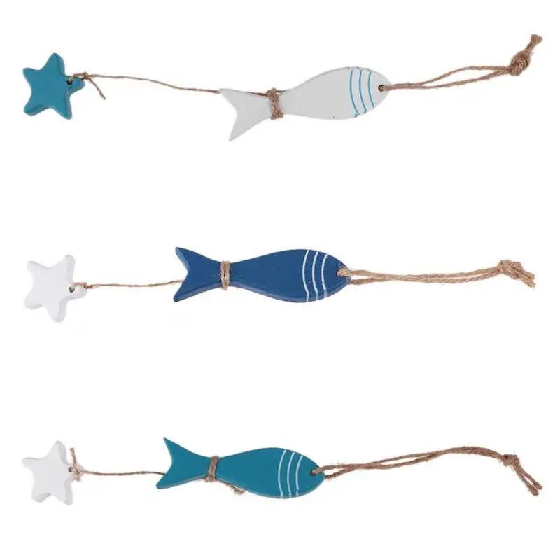 

Mediterranean Style Starfish Fish Nautical Decor hang small adorn Crafts Wood Fish/decorated marine pendant Home Decoration Tool