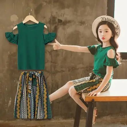 

Girls Clothing Sets Kids Summer Clothes Outfits Kids Teens Girls T-Shirt with Pants 2pcs Suits