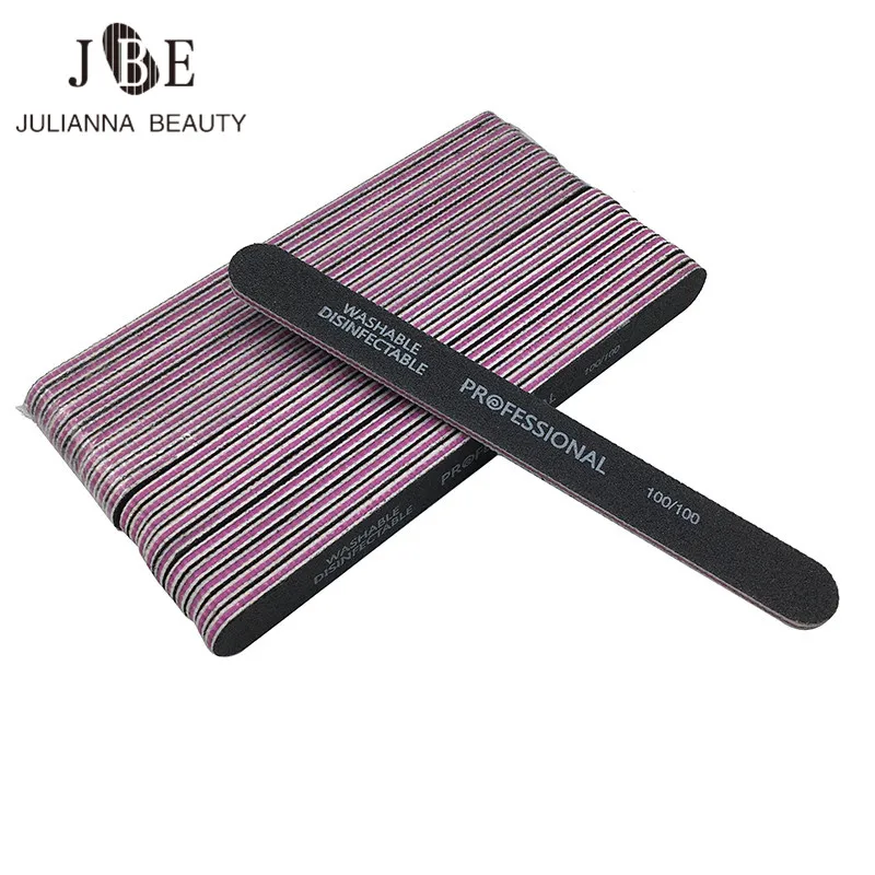 

25Pcs Professional Nail File 100/100 Sanding Buffer Block Washable Double-Side Manicure Pedicure Tool Nail Files Set Black
