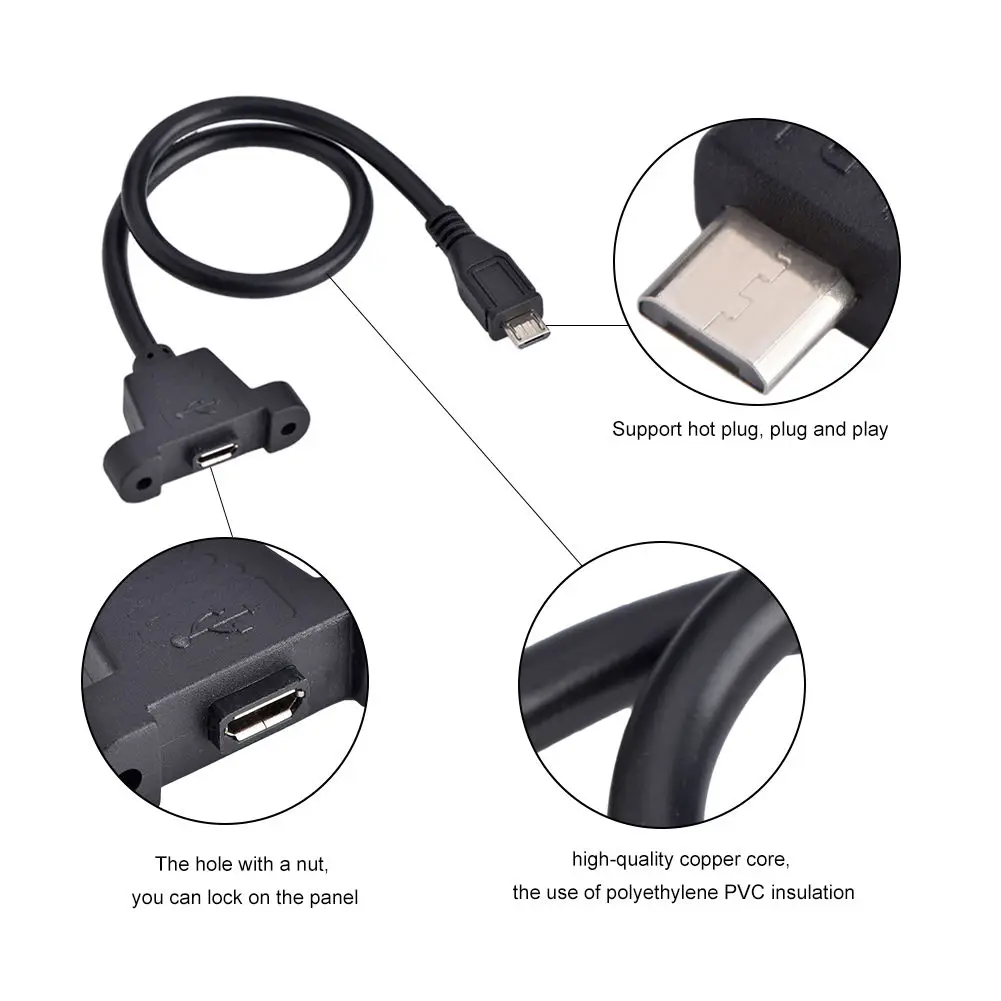 Микро USB 5Pin папа мама w/резьбовое отверстие Панель Крепление Удлинительный