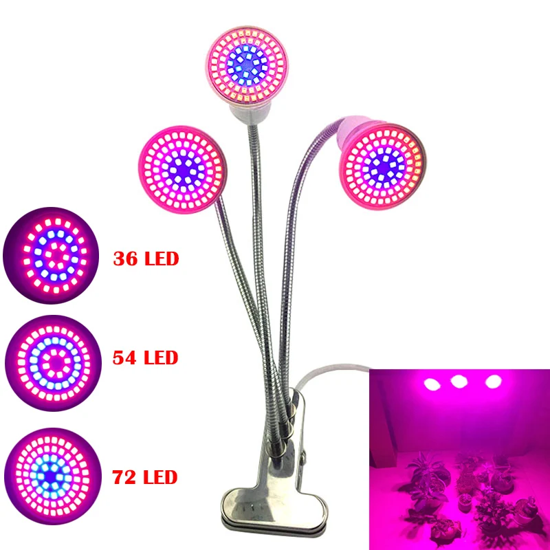 

3 Head 36 54 72 LED growbox growing light cultivo indoor greenhouse green house plant lamp seeds led grow light room seeding