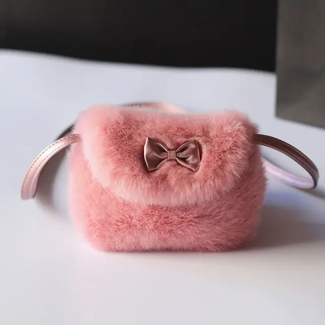 2018 Brand New Baby Girls Furry Now Bags Warmly Children Cross Body Mini Purse Bowknot Artificial Fur Bag Kids Birthday Gifts 4