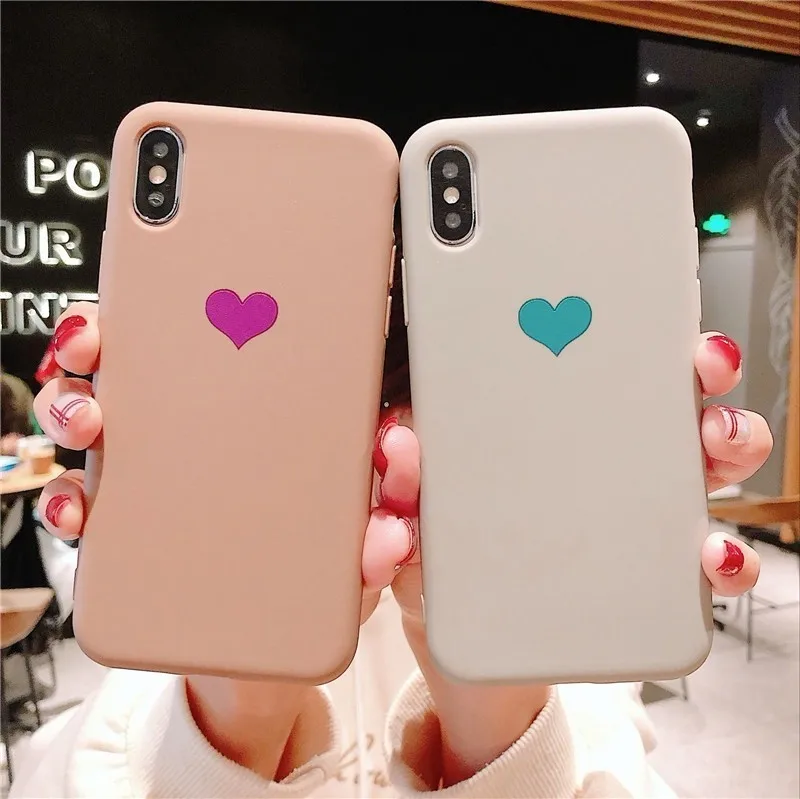 

Cute Love Heart Plain Phone Case For iphone XS Max XR X 6 6s 7 8 Plus Back Cover Fashion Soft Silicone Cases