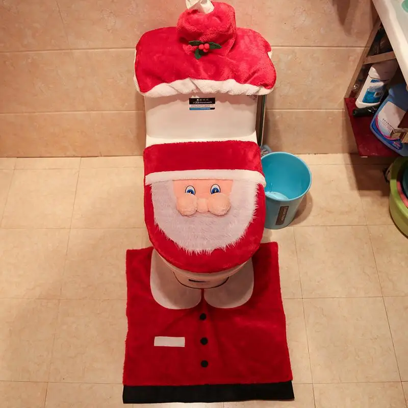 Toilet Foot Pad Seat Cover Cap Christmas Decorations Happy Santa Toilet Seat Cover And Rug Bathroom Accessory Santa Claus