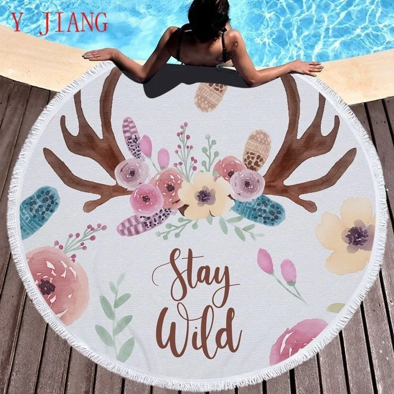 Colorful Feather Round Beach Towel Printed Microfiber With Tassels Travel Tapestry Bath Towels Bohemian Home Decor Kids Play Mat | Дом и сад