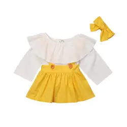 Мода для новорожденных девочек футболка Топы юбка комплект одежды детские повседневные платья AU