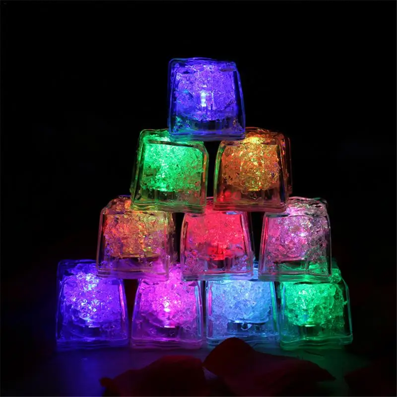 

12pcs DIY LED Ice Cubes Colorful Flash Light Luminous Glowing Induction Wedding Festival Christmas Valentine's Day Party Decor