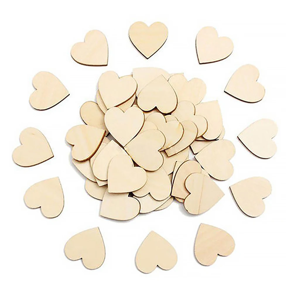 50Pcs Wooden PatchLove Hearts Shapes Embellishments Small Plain Craft Decoration 20/30/40mm #0128