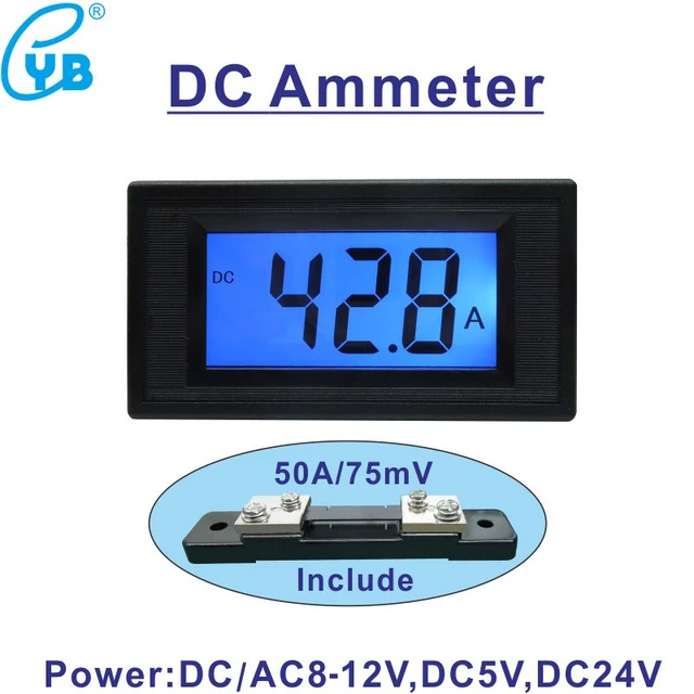 Ampèremètre numérique DC, DC 50A, panneau de mesure d'ampère avec moniteur  de courant DC 50A/