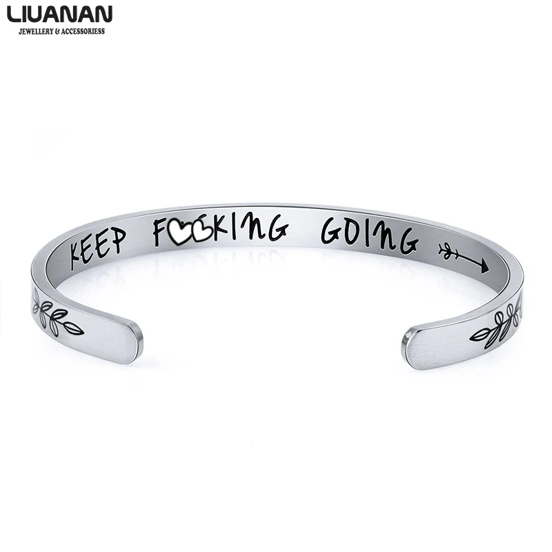 

Inspirational Bracelet Cuff Bangle Mantra Quote Keep Going Bracelet Stainless Steel Engraved Jewelry Gift for Women Teen Girls