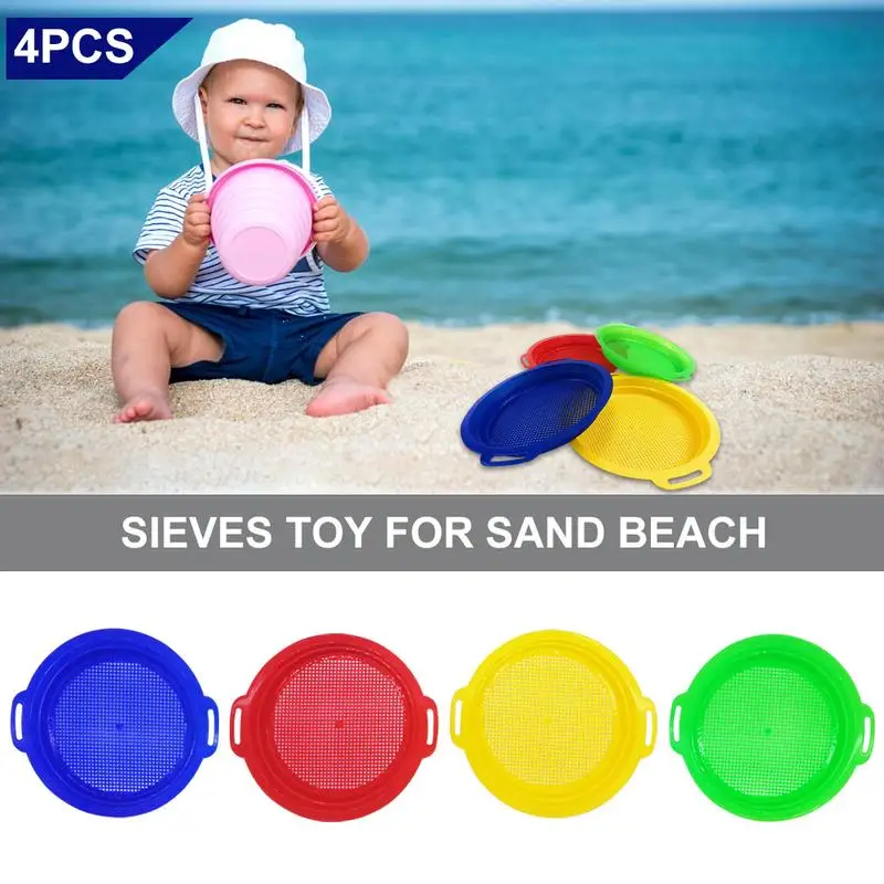 jaune Multicolore vert Lot de 4 tamis à sable bleu 22 cm de long Jouet de plage en plastique Rouge