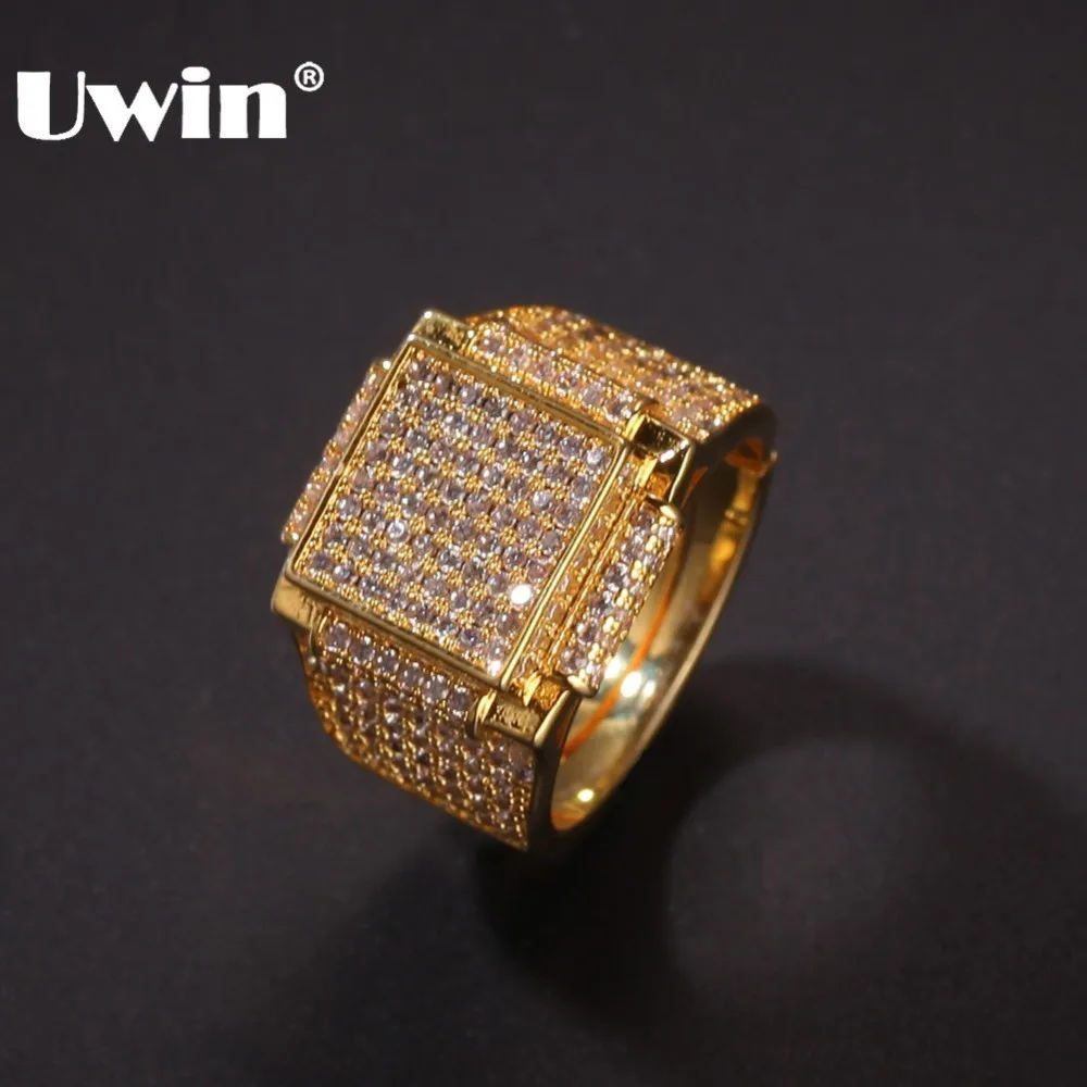 UWIN Micro Pave геометрический хип-хоп мужское кольцо с кубическим цирконием золотого и серебряного цвета модные ювелирные изделия Прямая