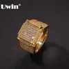 UWIN-bague Micro hip-hop géométrique pour hommes, zircon cubique, or argent, bijoux à la mode livraison directe ► Photo 1/6