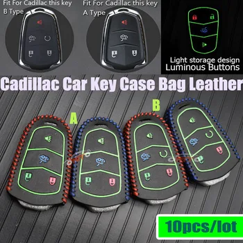 

10pcs Leather Luminous Remote Car Key Fob Cover keyboard Case 4/5Buttons For Cadillac ATS BLS CTS Escalade EXT STS SLS SLR SRX