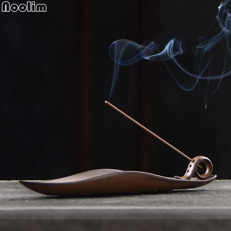 

NOOLIM Buddha Stick Incense Holder Vintage Longquan Kiln Censer Buddhist Temple Supplies Chinese A leaf boat Incense Burners