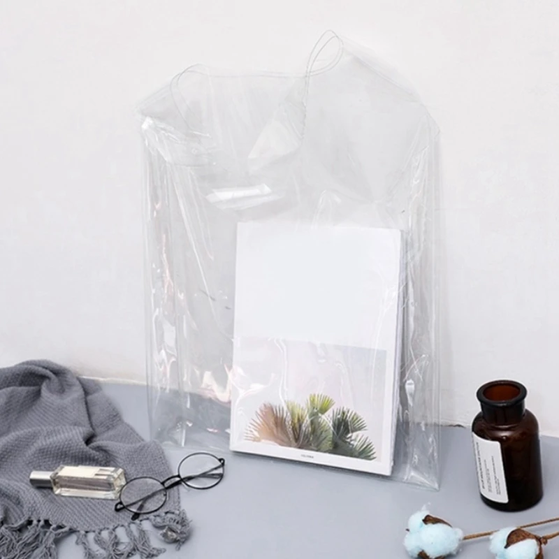 

1Pc Plastic Pvc Shopping Bag Totes Transparent Pu Clear Holographic Handbag
