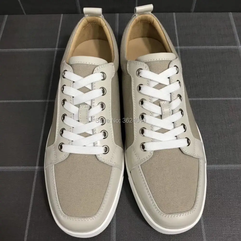 

Low Cut cl andgz Beige Cloth Rivets Outdoor Sports Red bottoms Shoes For men Sneakers Leather Loafers Flat Footwear Lace Up