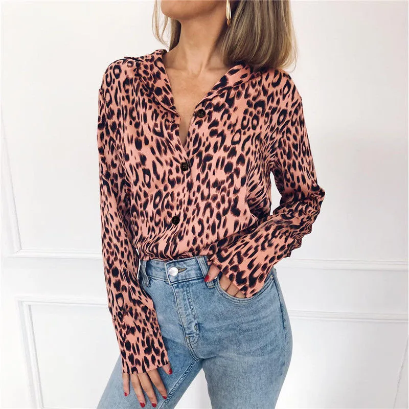 Sexy Women Plus Size Vintage Blouse 2019 New Leopard Printed Lapel Long Sleeve Loose Tops Shirt Ladies Casual Button Down | Женская