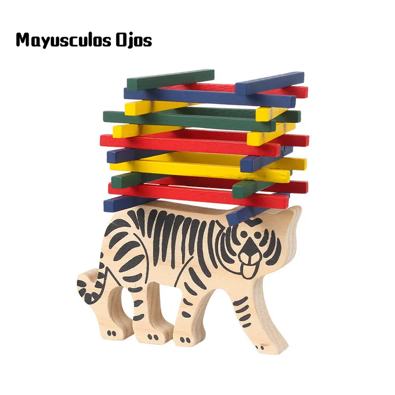

Wooden Animal Tiger Balance Beam Stack High Children's Hands-on Educational Toys Parent-child Interactive Game Blocks