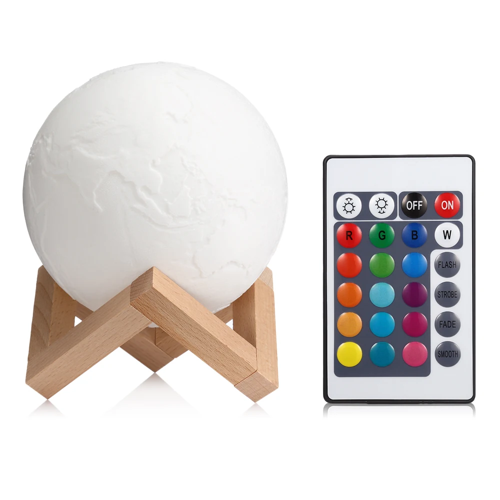 Rechargeable 3D Print Earth Lamp 16 Color Change Remote Control Switch Bedroom Bookcase Light Night Home Decor Creative Gift Toy | Игрушки и