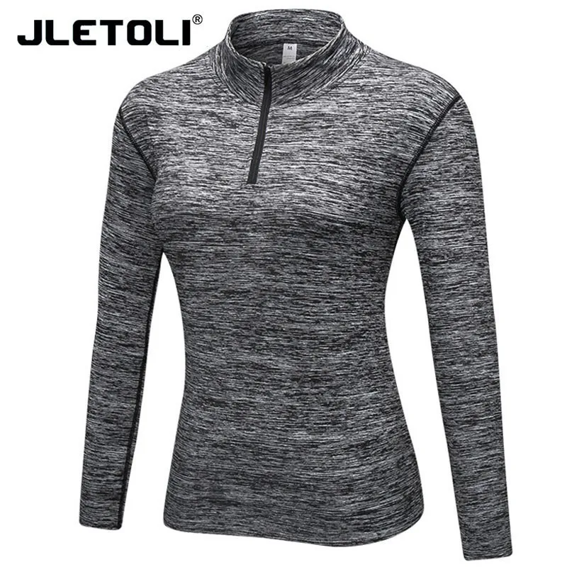 

JLETOLI Woman Winter Fleece Yoga Fitness Sport Running T-shirt Long Sleeves Jersey Elastic Tight Collar Sweatershirt