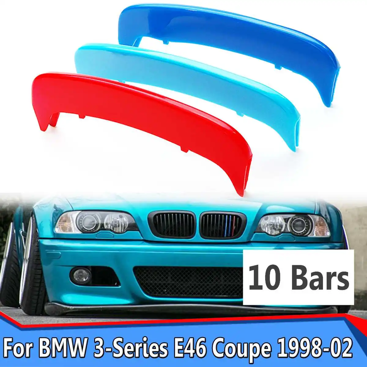 

3pcs/set 3D Stickers ABS M Color Grille Grill Cover Clip Trim For BMW 3-Series E46 For Coupe 2 Door 1998 1999 2000 2001 2002
