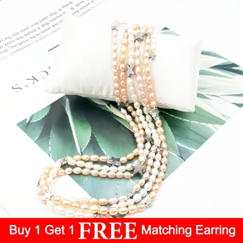 

Lii Ji High Luster Tiny Freshwater Pearl,Hematite Stars 3 Rows 925 Sterling Silver Necklace