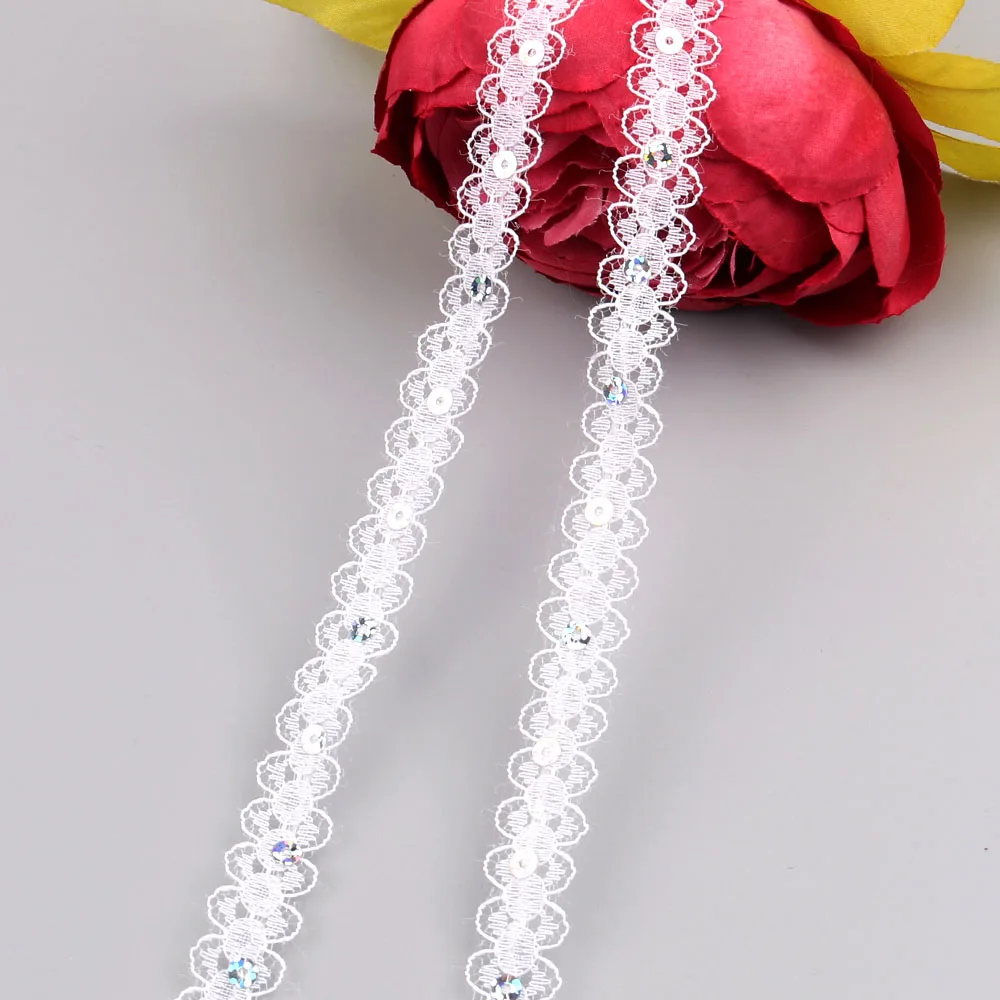 NBHB White Beaded Lace Ribbon 15mm Wide Embroidered lace fabric Trim