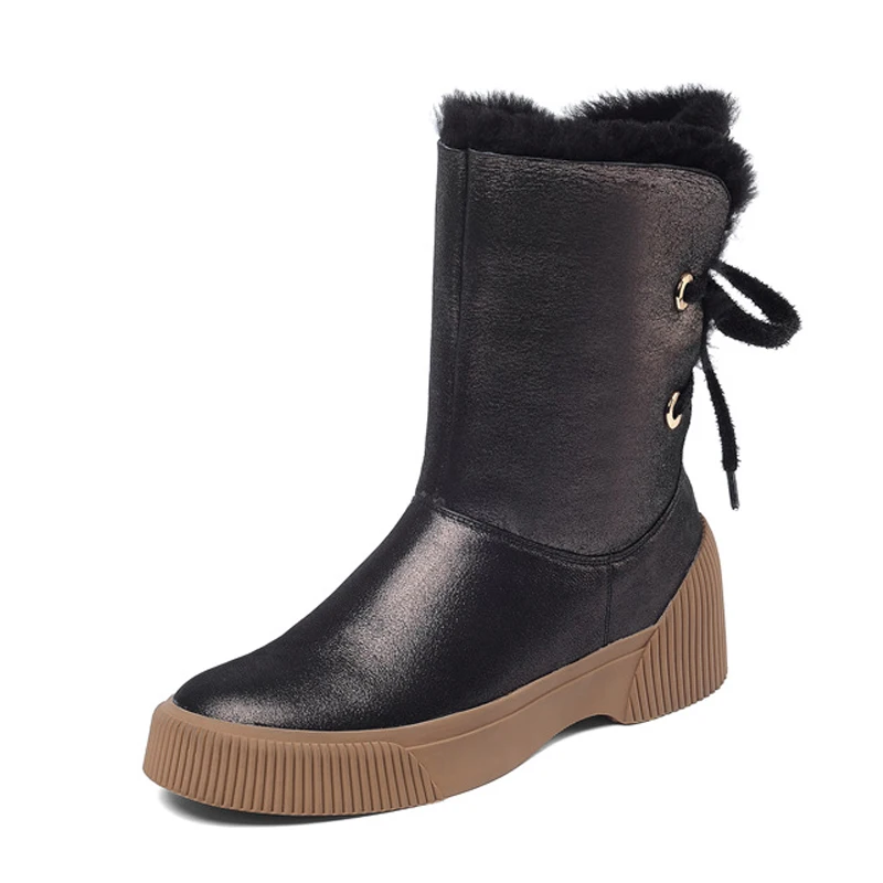 

RUIYEE ladies winter boots cowhide snow boots new women's boots leather winter boots fur integrated boots ankle boots for women