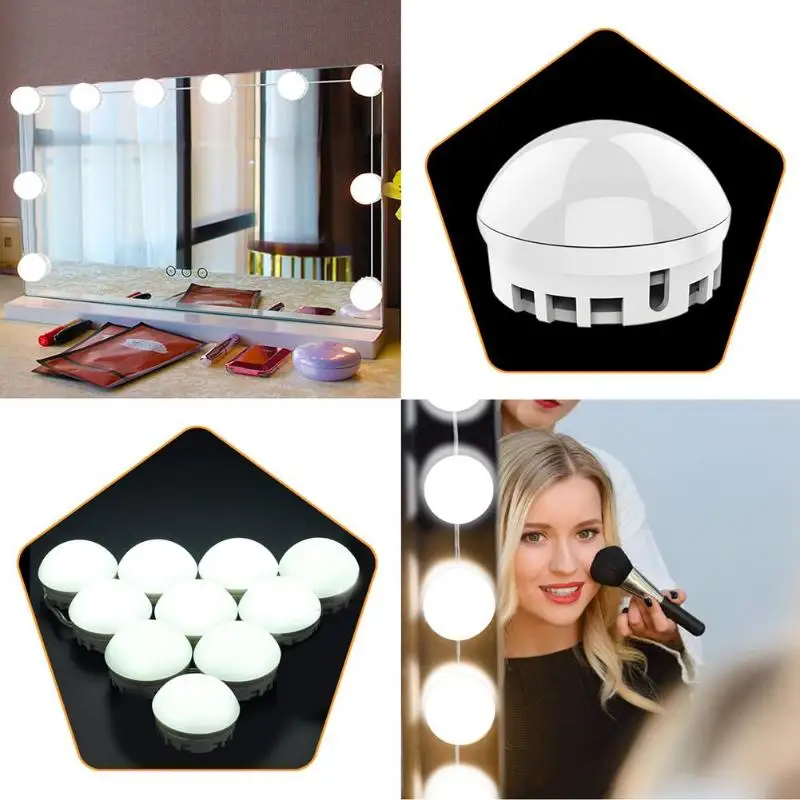 

Makeup Mirror Vanity 10 LED Light Bulbs Kit USB Charging Port Cosmetic Lighted Make up Mirrors Bulb Adjustable Brightness light