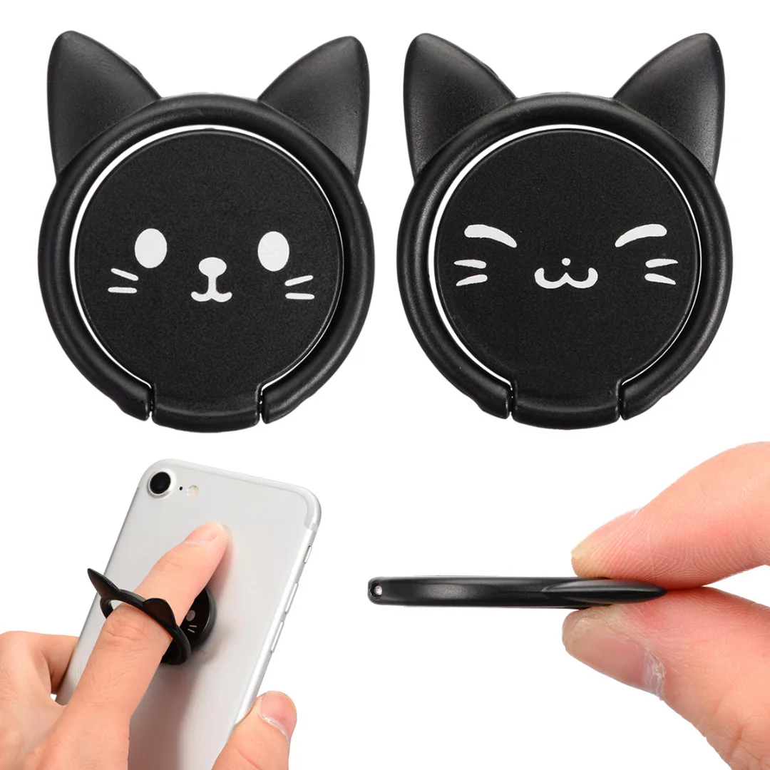 

New Cartoon Cat Animals Shaped Finger Ring Phone Holder 360 Degree Rotating Stand for Mobile Cell Phone Tablet Black/Pink/Red