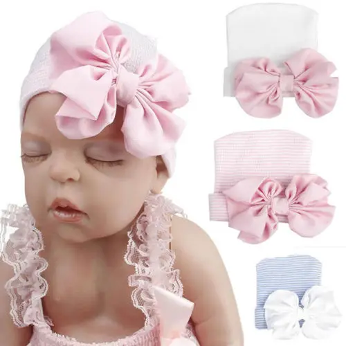 PUDCOCO модная удобная Больничная Шапочка с бантом для новорожденных девочек, шапка-тюрбан, хлопковые детские шапки с бантом