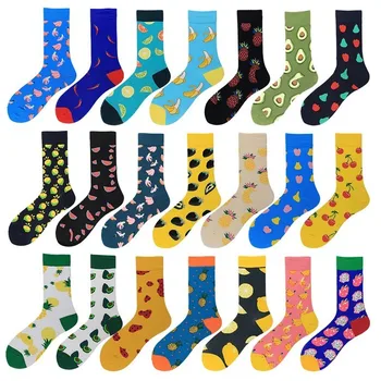 

PEONFLY 7pairs/lot Harajuku Cute Banana Avocado Pineapple Novelty Socks Men Kawaii Fruit Sokken Funny Calcetines Hombre
