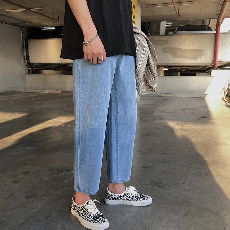 Мужские джинсы 2019 летние свободные джинсы мужские прямые девять очков брюки прилив мужские широкие брюки джинсы мода тонкая мужская одежда