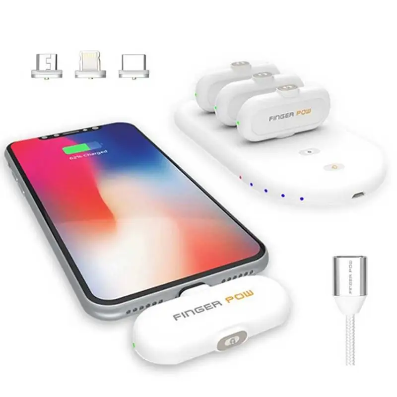Magnetic Power Bank Finger Pow Station Portable Charging Packs Adapter Charging Cable-Micro USB Lignting Type-C