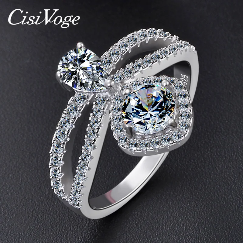 

CisiVoge Real Pure 925 Sterling Silver Women Rings Special Unique Design Big Zircon Silver Ring Jewelry Size 6 7 8 9 10 FJ JRS03