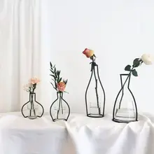 Скандинавские минималистичные абстрактные линии вазы черная железная ваза для цветов Сушеные домашние вазы из кованого железа(без чашки
