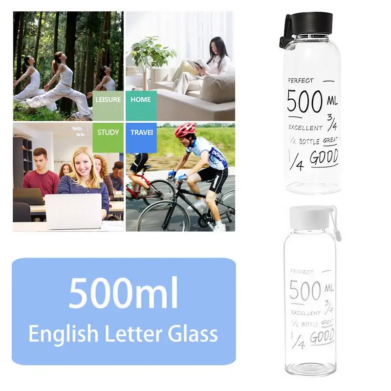 500 مللي الإبداعية طبقة واحدة زجاجات مياه من الزجاج في الهواء الطلق الرياضة الزجاج لطيف زجاجة الماء الأبيض/عودة مع غطاء مع حقيبة جديد