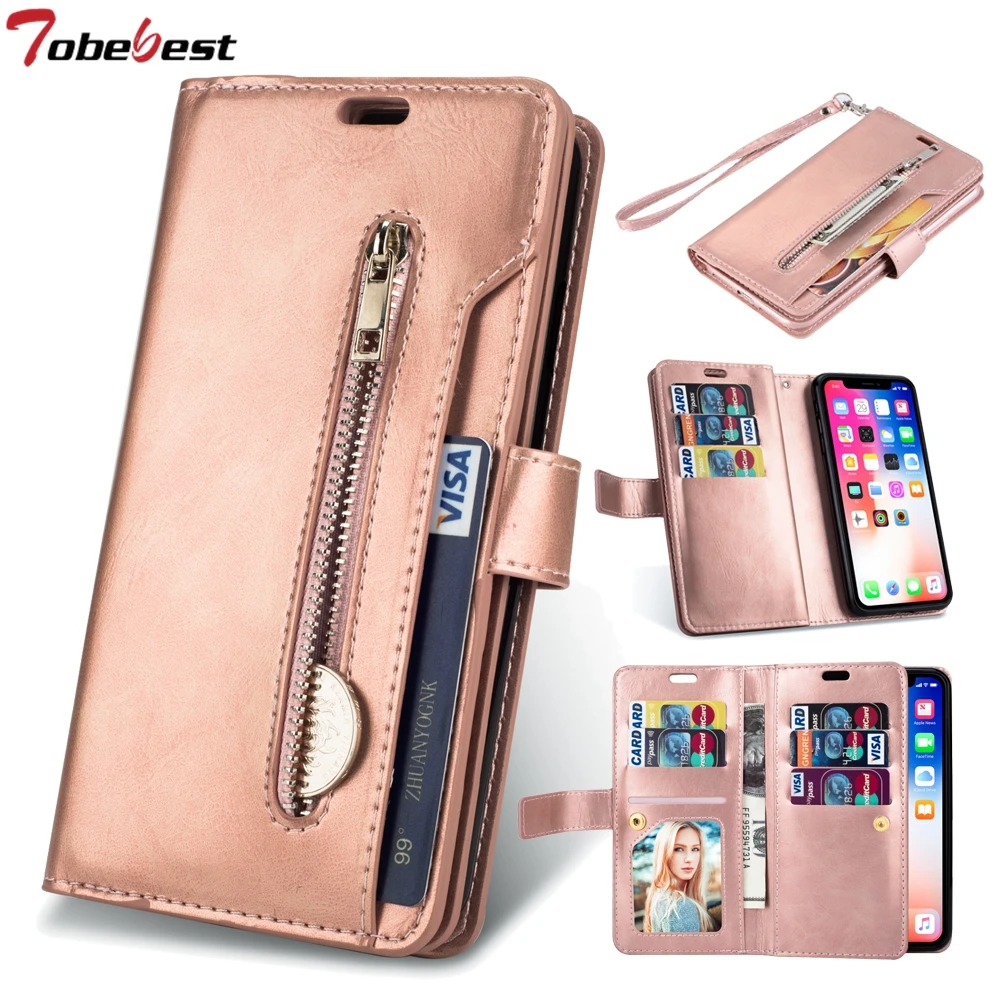 

Cases For iPhone X XS MAX XR Business Zipper Card Holder Wallet Leather Phone Case for iphone 8 8 6 6s Plus 8Plus 7Plus Cover