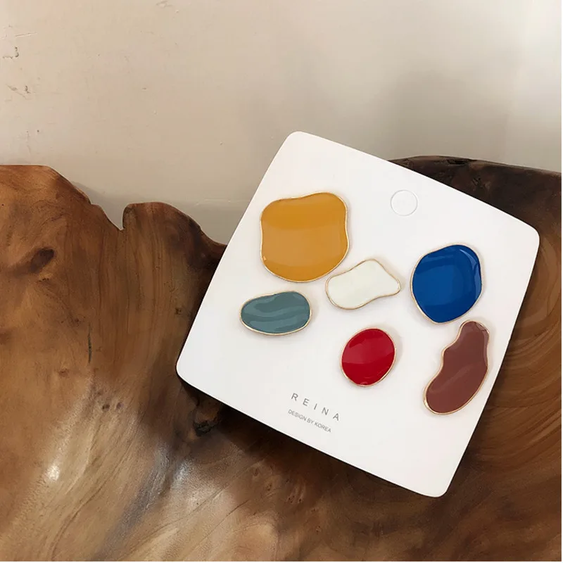 

2019 New Simple Contrast Color Enamel Drop Glaze Geometric Oval Irregular Polygon Square Circle Waterdrop Long stud Earrings